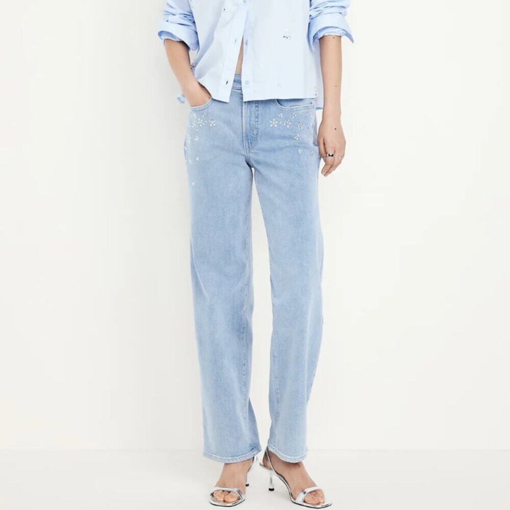 Old Navy High-Waisted OG Loose Embellished Blue Jeans Women's Size 2